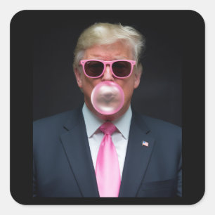Trump Pink Bubble Gum President 47 USA Square Sticker
