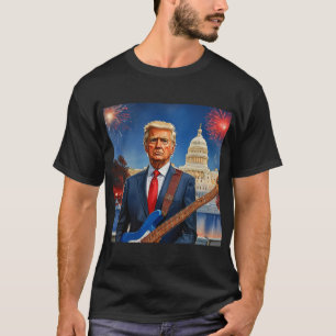 Trump Playing Electric Bass US Capitol Fireworks T-Shirt
