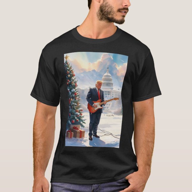 Trump playing Electric Guitar Christmas US Capitol T-Shirt (Front)