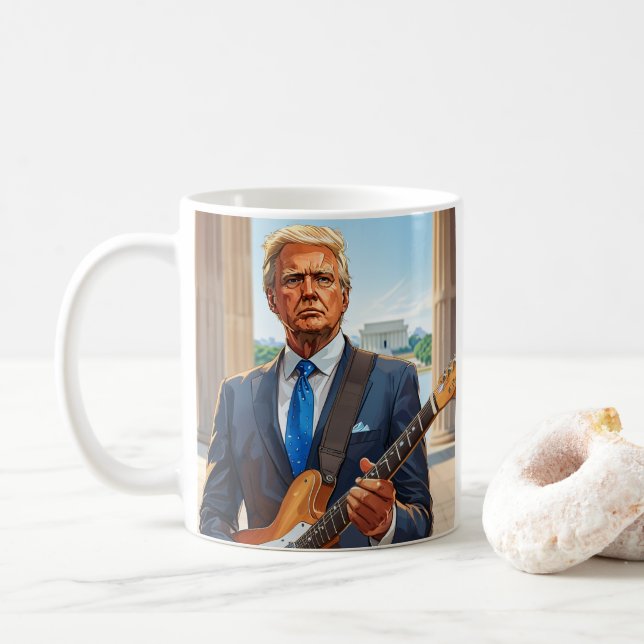 Trump Playing Electric Guitar Lincoln Monument Coffee Mug (With Donut)