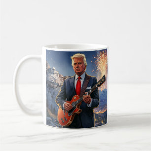 Trump Playing Electric Guitar Mount Rushmore MAGA Coffee Mug