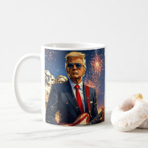 Trump Playing Electric Guitar Mount Rushmore MAGA Coffee Mug