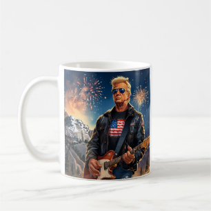Trump Playing Electric Guitar Mount Rushmore MAGA Coffee Mug