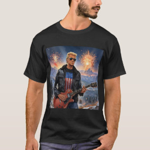 Trump Playing Electric Guitar Mount Rushmore MAGA T-Shirt