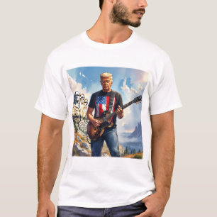 Trump Playing Electric Guitar Mount Rushmore MAGA T-Shirt