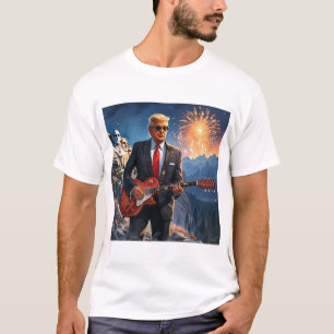 Trump Playing Electric Guitar Mount Rushmore MAGA T-Shirt