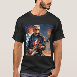 Trump Playing Electric Guitar Mount Rushmore MAGA T-Shirt