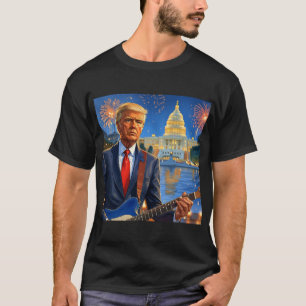 Trump Playing Electric Guitar US Capitol Fireworks T-Shirt