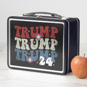 Trump Retro Groovy Flower 24 2024 Election Metal Lunch Box