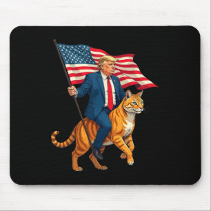 Trump Riding A Cat Holding American Usa Flag  Mouse Mat