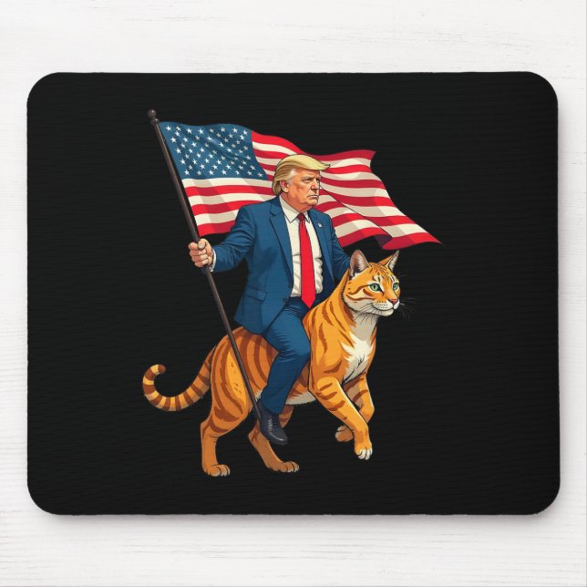 Trump Riding A Cat Holding American Usa Flag  Mouse Mat (Front)