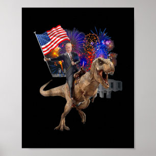 Trump Riding A Dinosaur T-rex Suppor Trump Poster