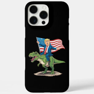 Trump Riding Dinosaur T Rex USA American Flag iPhone 16 Pro Max Case
