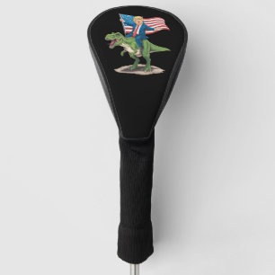 Trump Riding Dinosaur T Rex USA American Flag Golf Head Cover