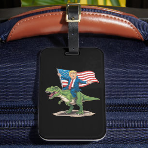 Trump Riding Dinosaur T Rex USA American Flag Luggage Tag