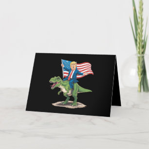 Trump Riding Dinosaur T Rex USA American Flag Thank You Card