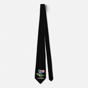 Trump Riding Dinosaur T Rex USA American Flag Tie