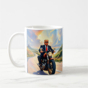 Trump riding Motorcycle Beautiful Road America USA Coffee Mug
