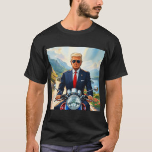 Trump Riding Motorcycle in Beautiful Mountains USA T-Shirt