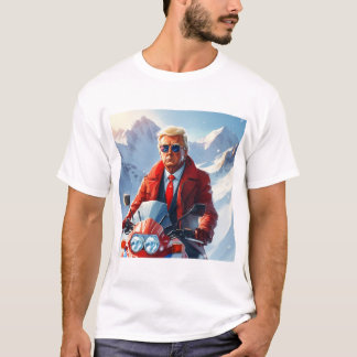 Trump Riding Motorcycle in Winter Christmas MAGA T-Shirt