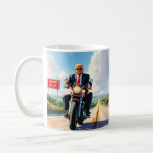 Trump riding Motorcycle past 47 sign Beautiful USA Coffee Mug