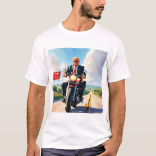 Trump riding Motorcycle past 47 sign Beautiful USA T-Shirt