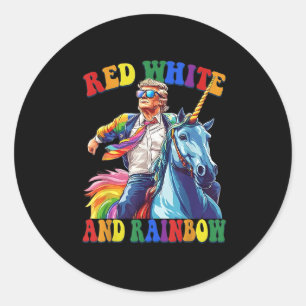 Trump Riding Unicorn Red White And Rainbow Funny T Classic Round Sticker
