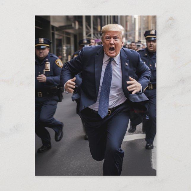 Trump Runs From Police Funny Postcard (Front)