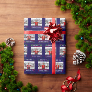 Trump Santa Claus Merry Christmas Ugly Xmas Blue Wrapping Paper
