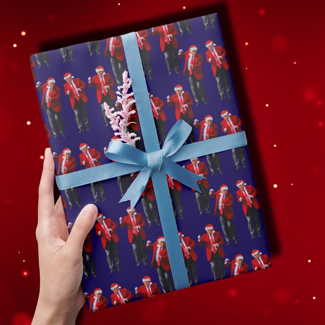 Trump Santa Hat Dance Christmas | Trump Dance Blue Wrapping Paper (Creator Uploaded)