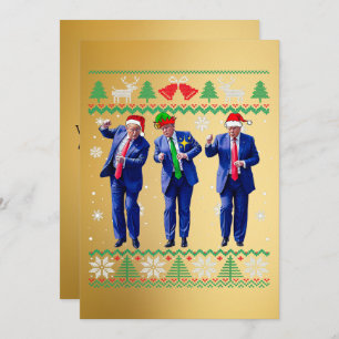 Trump Santa Hat Dance Gold Christmas Card
