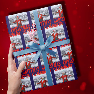 Trump Santa Hat   I'll Be Home For Christmas Blue Wrapping Paper