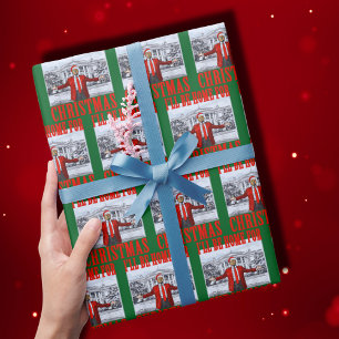 Trump Santa Hat   I'll Be Home For Christmas Green Wrapping Paper