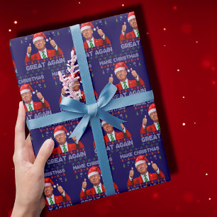 Trump Santa Hat   Make Christmas Great Again Blue Wrapping Paper