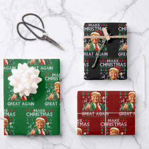 Trump Santa Hat Make Christmas Great Again Blue Wrapping Paper Sheet