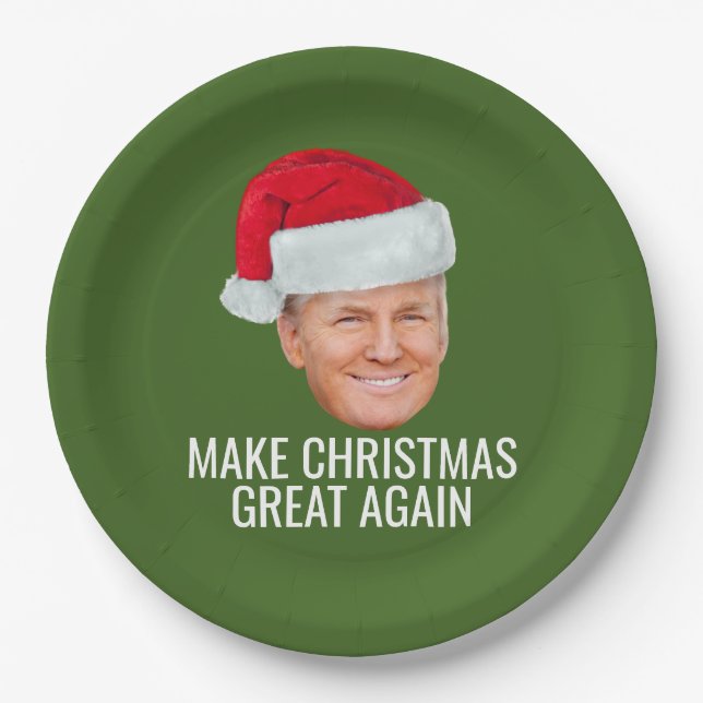 Trump Santa Hat Make Christmas Great Again funny Paper Plate (Front)