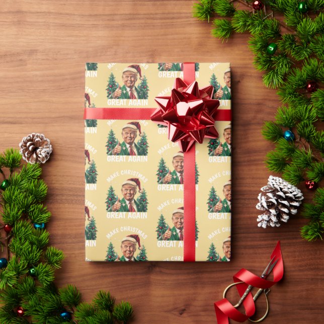Trump Santa Hat | Make Christmas Great Again Gold Wrapping Paper (Holiday Gift)