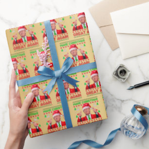 Trump Santa Hat - Make Christmas Great Again Gold Wrapping Paper