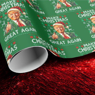 Trump Santa Hat Make Christmas Great Again Green Wrapping Paper