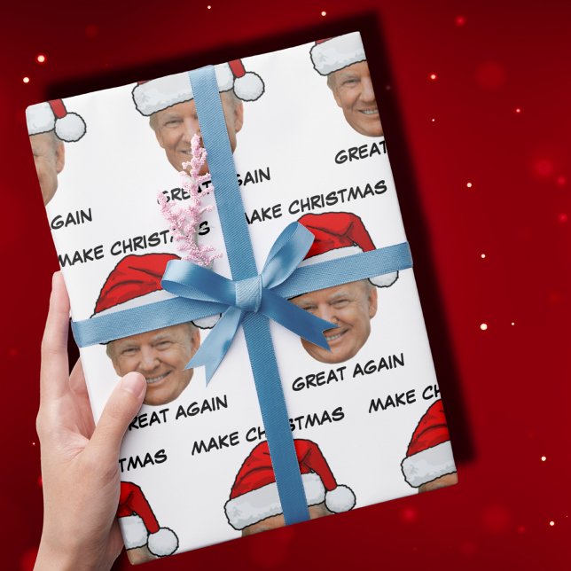 Trump Santa hat Make Christmas Great Again White Wrapping Paper (Creator Uploaded)