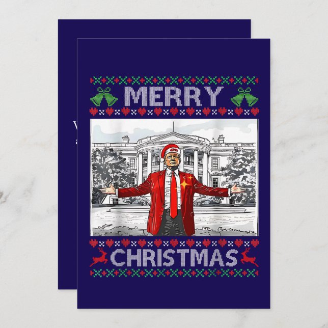 Trump Santa Hat Merry Christmas Ugly Xmas Holiday Card (Front/Back)