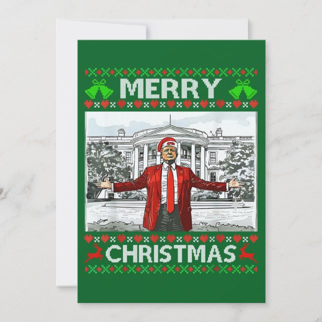 Trump Santa Hat | Trump Merry Christmas Ugly Xmas Holiday Card (Front)