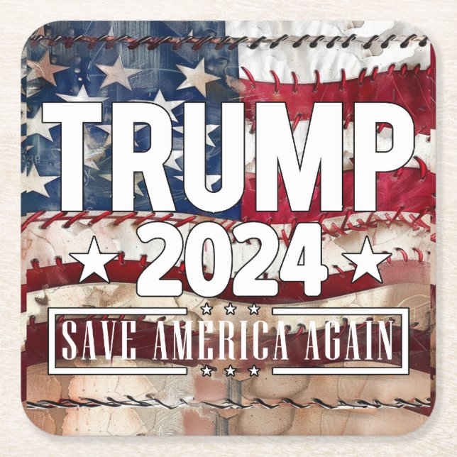 Trump! save America again. Square Paper Coaster (Front)