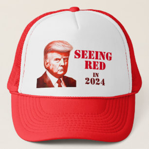 Trump Seeing Red Unofficial Mug Shot Trump 2024 Trucker Hat