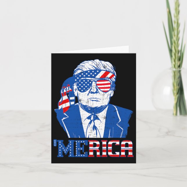 Trump Shirt Merica Trump Sungl Us Flag 4th Of July Card (Front)