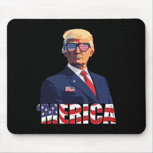 Trump Shirt Merica Trump Sungl Us Flag 4th Of July Mouse Mat