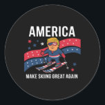Trump Ski Usa - Christmas Make Skiing Great Again  Classic Round Sticker<br><div class="desc">Trump Ski Usa - Christmas Make Skiing Great Again</div>