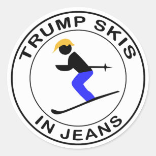 Trump Skis In Jeans Classic Round Sticker