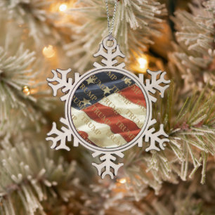 TRUMP SNOWFLAKE PEWTER CHRISTMAS ORNAMENT