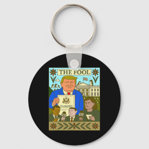 Trump Tarot Card The Fool Imposes Tariff On Pengui Key Ring